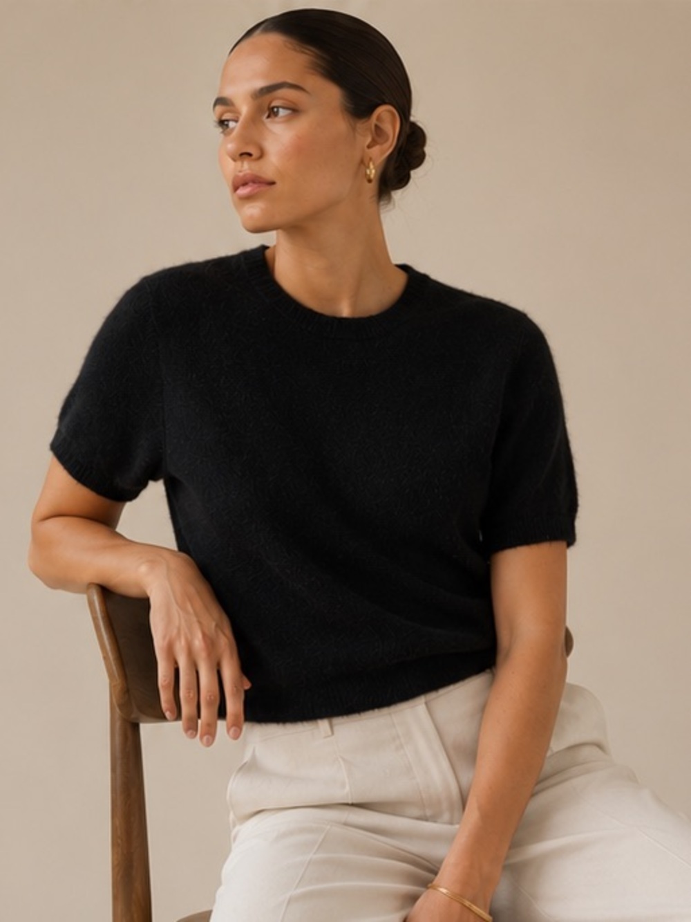 Allie Rose Black Short Sleeve Sweater Knit Top Size Large
